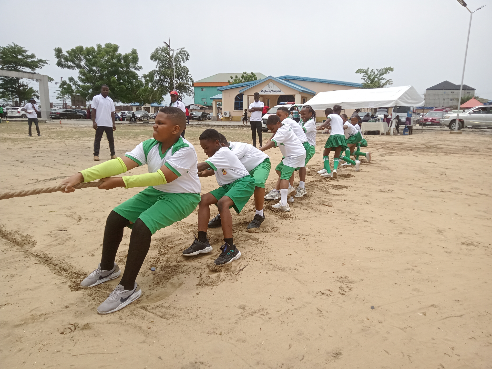 Pedrisi pupils competing in a tug of war on sports day